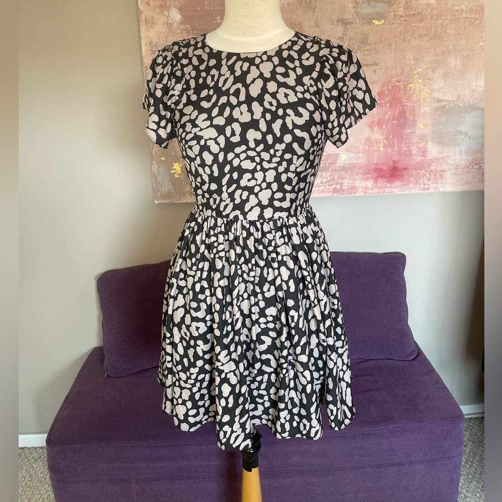 Talula by Artizia Leopard Short Sleeved Black and Tan Shift Dress Size XS